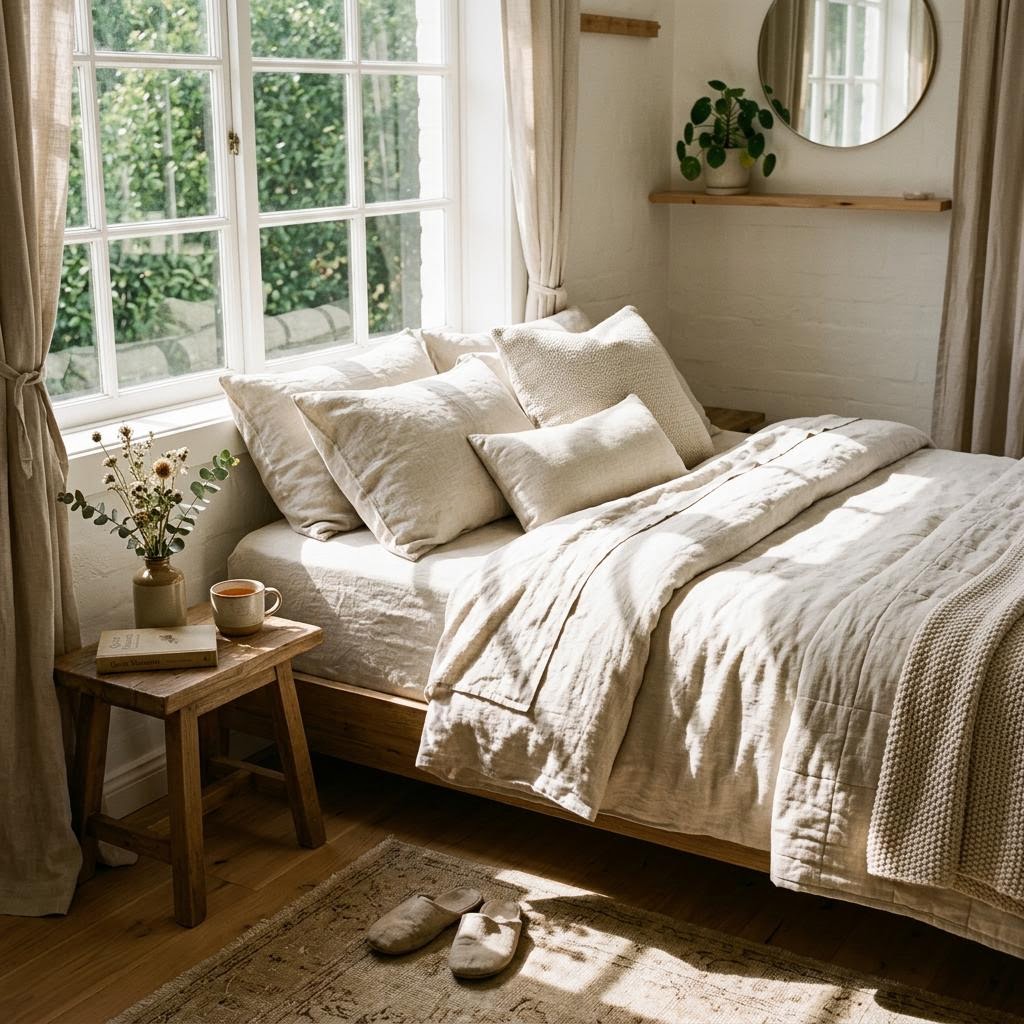 A clean, serene bedroom environment